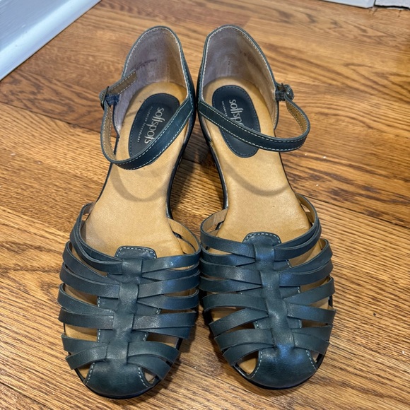 Softspots Woven Ankle Strap Sandals Comfort Wedges‎ Blue Size 9.5 - Picture 1 of 11